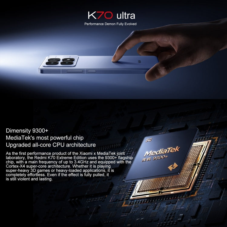 Xiaomi Redmi K70 Ultra, 12GB+256GB, 6.67 inch Xiaomi HyperOS Dimensity 9300+ Octa Core 4nm up to 3.4GHz, NFC, Network: 5G Xiaomi Redmi K70 Ultra, 12GB+256GB, 6.67 inch Xiaomi HyperOS Dimensity 9300+ Octa Core 4nm up to 3.4GHz, NFC, Network: 5G